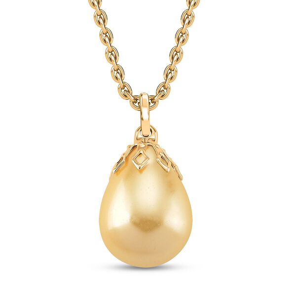 3er Set - Goldene Muschelkernperle Anh&auml;nger mit Kette und Ohrringe, Messing und Edelstahl image number 3