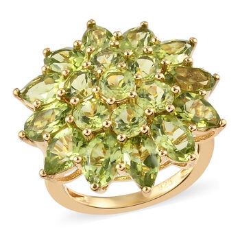 Nat&uuml;rlicher Peridot-Ring, 925 Silber vergoldet  ca. 7,90 ct
