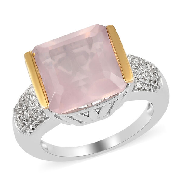 Rosenquarz und wei&szlig;er Zirkon-Ring, 925 Silber Bicolor  ca. 6,85 ct image number 4