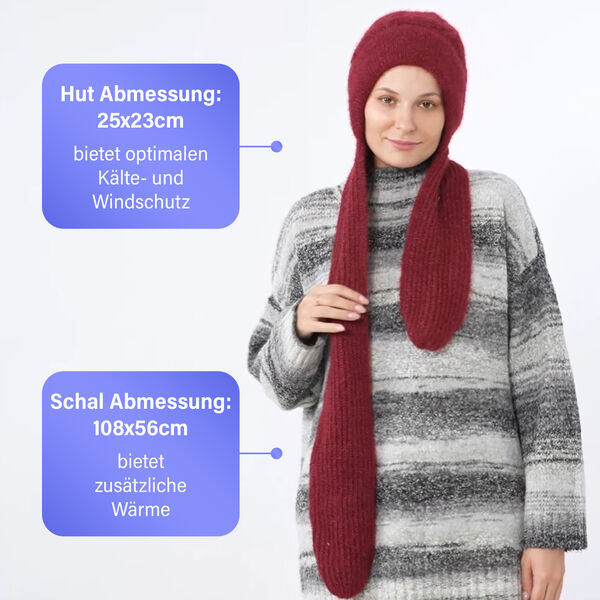 2-in-1 Gestrickte Winter Schalmütze, burgunderrot image number 4