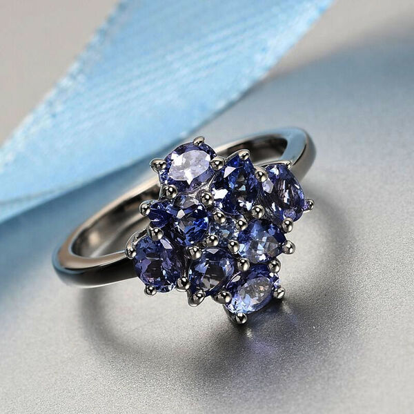 AA Tansanit Cluster Ring 925 Silber Platin-Überzug image number 2