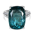 AAA Blaugrüner Fluorit und weißer Zirkon-Ring, 925 Silber platiniert (Größe 19.00) ca. 17,69 ct