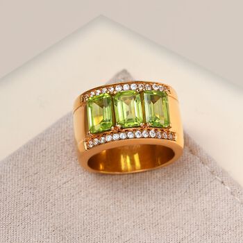 Nat&uuml;rlicher Peridot, wei&szlig;er Zirkon Ring, 316L Edelstahl vergoldet (Gr&ouml;&szlig;e 18.00) ca. 3.64 ct
