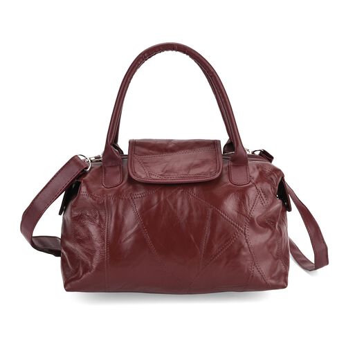 Patchwork-Reisetasche aus weichem Schafleder, mit Tragegriffen und abnehmbarem Schulterriemen, 29x15x21 cm, Burgund image number 0