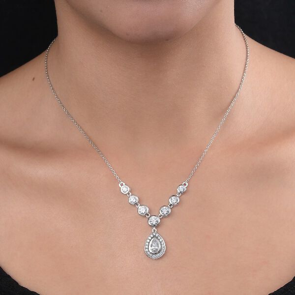 LUSTRO STELLA Hergestellt mit ZIRKONIA Halskette ca. 45 cm lange 925 Silber Platin-Überzug 5.46 ct image number 2