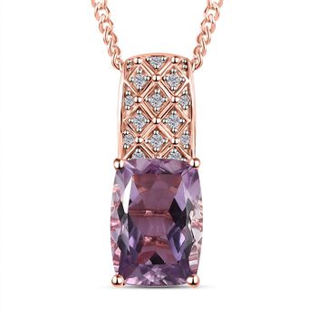 Rose De France Amethyst, wei&szlig;er Zirkon Anh&auml;nger mit Kette, 925 Silber ros&eacute;vergoldet, ca. 6.76 ct