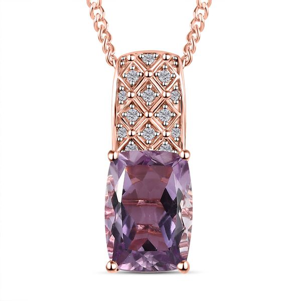 Rose De France Amethyst, wei&szlig;er Zirkon Anh&auml;nger mit Kette, 925 Silber ros&eacute;vergoldet, ca. 6.76 ct