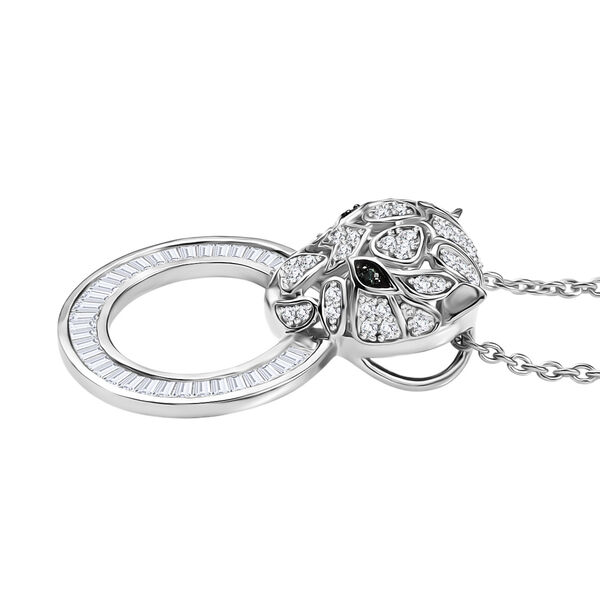 GP Trifono Kollektion- Panther weißer und grüner Diamant und Kanchanaburi blauer Saphir Anhänger mit 45cm Kette, 925 Silber rhodiniert - 0.99 ct. image number 5
