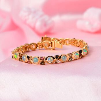 Nat&uuml;rlicher, &auml;thiopischer Welo Opal, Mehrfach-Turmalin Armband ca. 19 cm 925 Silber Gelbgold Vermeil ca. 8,96 ct.