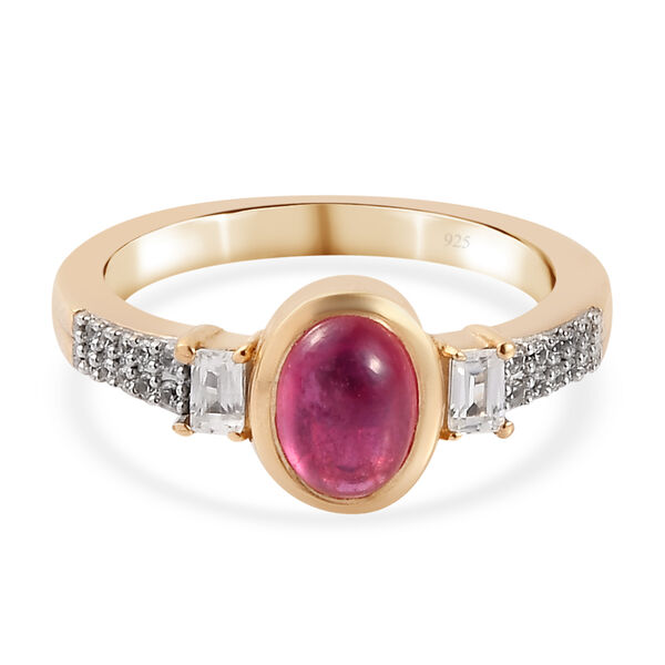 Fissure gef&uuml;llt Rubin und Zirkon Ring 925 Silber vergoldet  ca. 1,58 ct