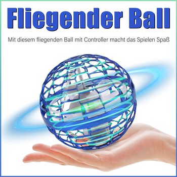 Fliegender Ball mit LEDs und Fernsteuerung, 9x9cm, blau