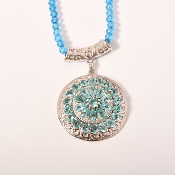 AA Lagoon Apatit, Wei&szlig;er Zirkon Anh&auml;nger mit Kette, 925 Silber rhodiniert ca. 75,90 ct.