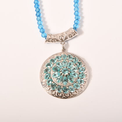 AA Lagoon Apatit, Wei&szlig;er Zirkon Anh&auml;nger mit Kette, 925 Silber rhodiniert ca. 75,90 ct.