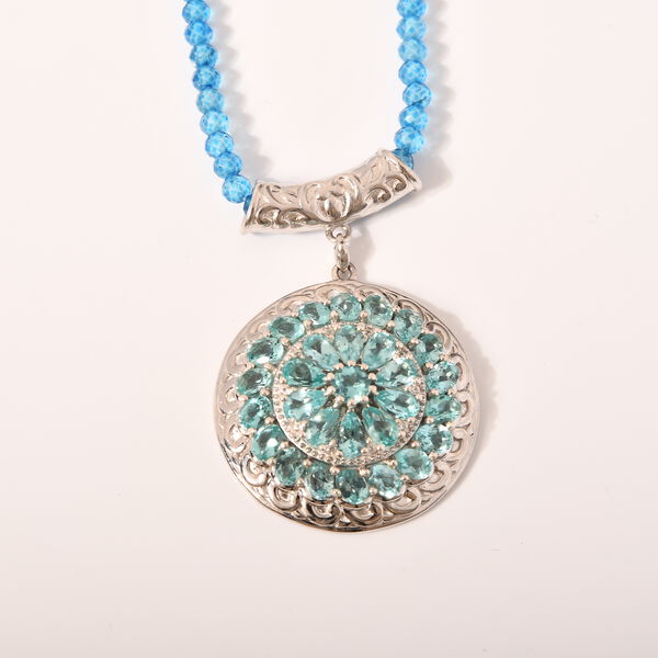 AA Lagoon Apatit, Wei&szlig;er Zirkon Anh&auml;nger mit Kette, 925 Silber rhodiniert ca. 75,90 ct.