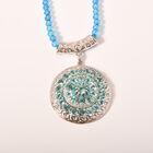 AA Lagoon Apatit, Weißer Zirkon Anhänger mit Kette, 925 Silber rhodiniert ca. 75,90 ct.
