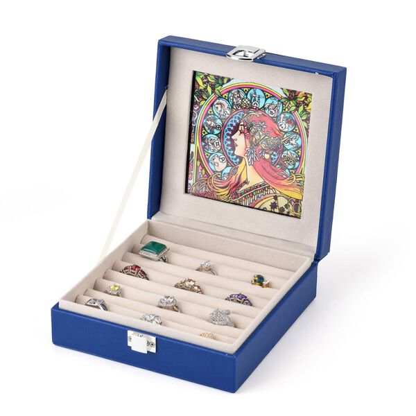 LIVMORE Schmuckbox, mit Glasfenster, 15.5 x 15.5 x 5.5 cm, Blau image number 4