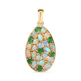 AA natürlicher, äthiopischer Welo Opal, Kagem sambischer Smaragd und Zirkon-Anhänger - 3,50 ct.