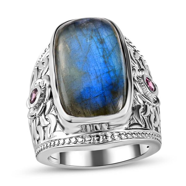 AAA Labradorit, Nat&uuml;rlicher Rhodolith Granat Ring, 925 Silber platiniert, (Gr&ouml;&szlig;e 18.00) ca. 17.68 ct image number 4