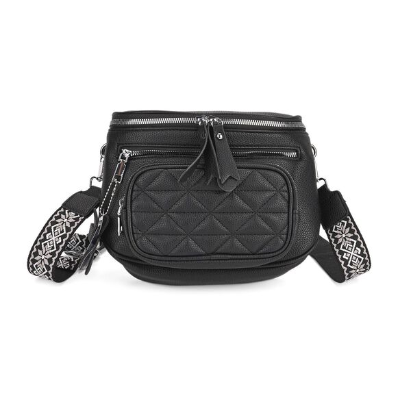 PU Crossbody Tasche mit gemustertem Riemen, 22x8x19cm, Schwarz image number 0