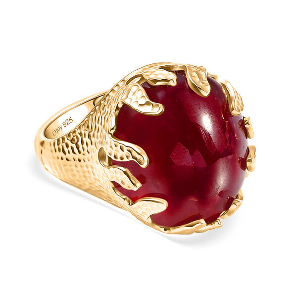 D'Joy - Flamme der Liebe Afrikanischer Rubin (Fissure gef&uuml;llt) Ring 925 Silber 750 Gelbgold Vermeil (Gr&ouml;&szlig;e 18.00) ca. 26.99 ct