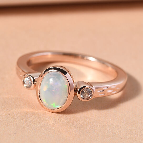 Natürlicher Äthiopischer Opal und Zirkon Ring 925 Silber rosévergoldet  ca. 0,64 ct image number 2