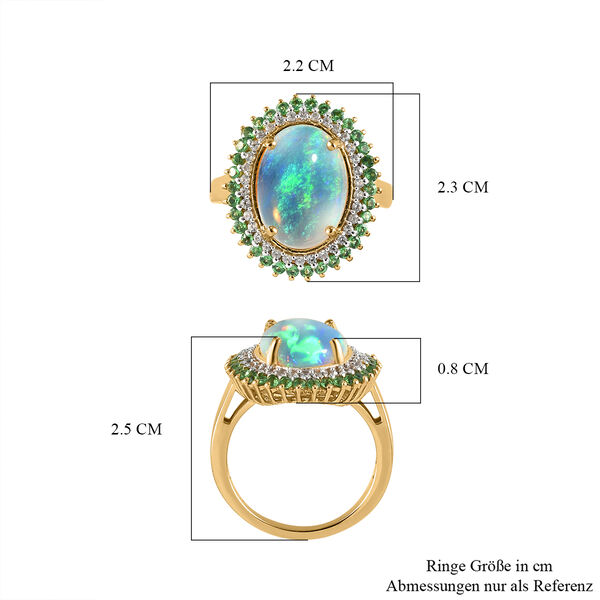 Natürlicher, äthiopischer Opal und Tsavorit Granat-Ring, 925 Silber Gelbgold Vermeil  ca. 4,68 ct image number 7