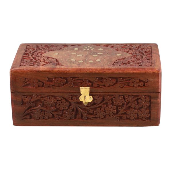 Sheesham Handgeschnitzte Schmuckschatulle: 2 Schichten, 23x13 cm, braun image number 2