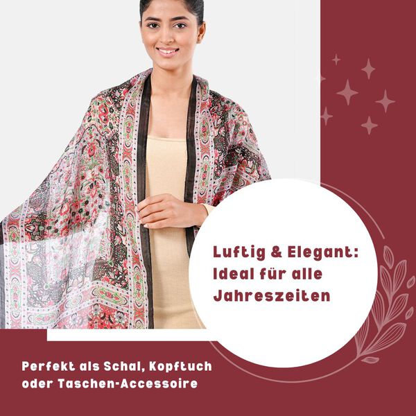 Bedruckter Schal aus 100% Seide, Mehrfarbiges Muster mit schwarzer Bordüre, 70x200 cm image number 4