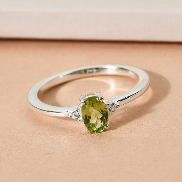 Nat&uuml;rlicher Peridot und Wei&szlig;er Simulierter Diamant Ring 925 Silber  ca. 0,53 ct image number 2