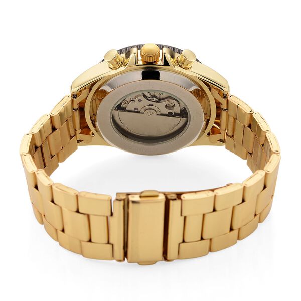 GENOA TIME - Bicolor-Armbanduhr, Reiner Edelstahl, goldfarben, Automatik, 3 ATM wasserdicht image number 6