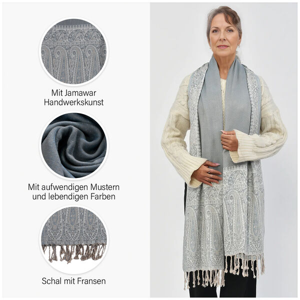 Gewebter Viskose Jamawar Schal, hellgrün image number 6