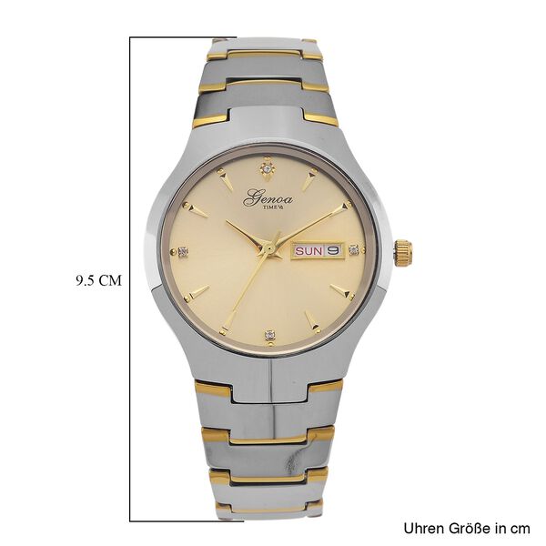 GENOA TIME V2 Uhr mit Japanischem VJ33 Quarzwerk, 36 mm, Zifferblatt mit Kristallen und Datumsanzeige, Armband aus Wolframstahl, 3 ATM wasserdicht, bicolor image number 7