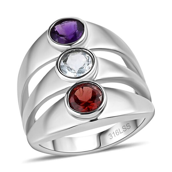 Roter Granat, himmelblauer Topas und afrikanischer Amethyst-Ring - 1,69 ct. image number 4