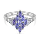 Tansanit, Weißer Zirkon Ring, 925 Silber platiniert (Größe 18.00) ca. 0.89 ct