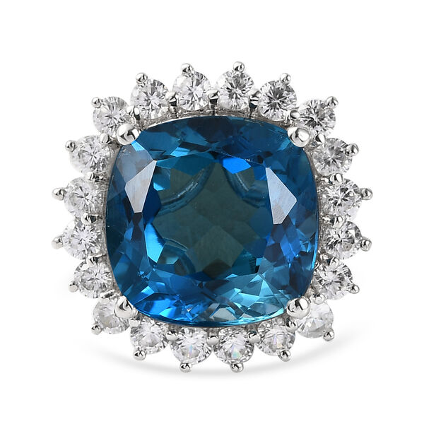 Premium London Blau Topas und Zirkon-Ring, 925 Silber platiniert  ca. 24,16 ct