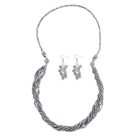 2er Set - Grau Kristall, Weißer Kristall Halskette und Ohrringe 0.05 ct