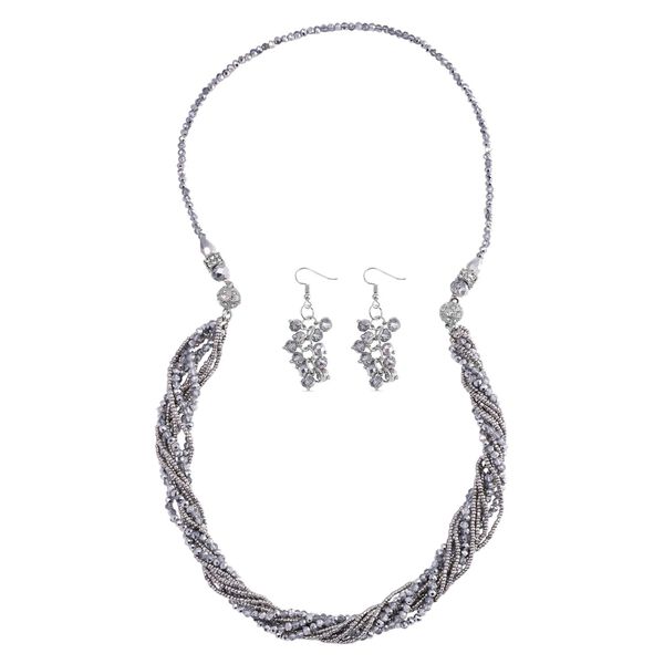 2er Set - Grau Kristall, Weißer Kristall Halskette und Ohrringe 0.05 ct image number 0