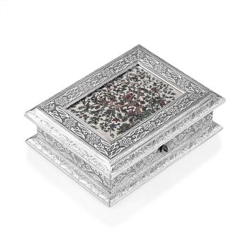 Handgefertigte, oxidierte Schmuckbox mit Edelsteinmalerei, Lebensbaum-Design,  20x15x6,36 cm