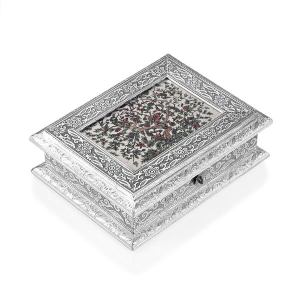 Handgefertigte, oxidierte Schmuckbox mit Edelsteinmalerei, Lebensbaum-Design,  20x15x6,36 cm image number 3