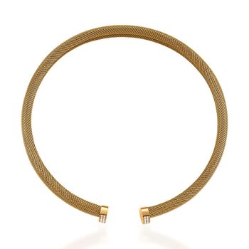 Wei&szlig;er Kristall Halskette Flexibles, Reiner Edelstahl goldfarben