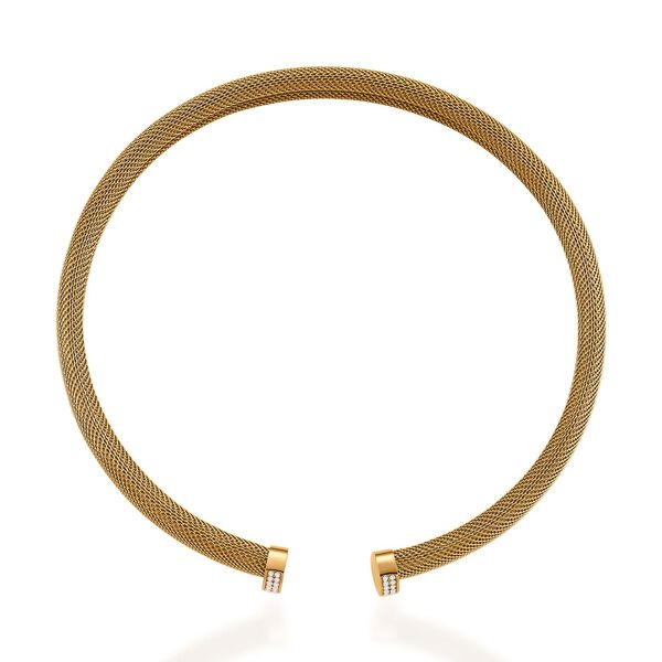 Wei&szlig;er Kristall Halskette Flexibles, Reiner Edelstahl goldfarben