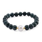 Weiße Edison Perle (10-12 mm), Natürlicher Olmek Jadeit Armband, Flexibles, 925 Silber vergoldet