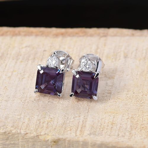 AAA Lab Grown Alexandrite, Lab Grown Diamant Ohrringe 417 Gold ca. 3,15 ct. image number 1