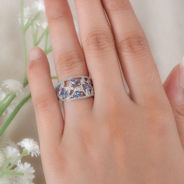 Tansanit Zirkonia, Wei&szlig;er Zirkonia Ring Messing (Gr&ouml;&szlig;e 16.00) image number 2