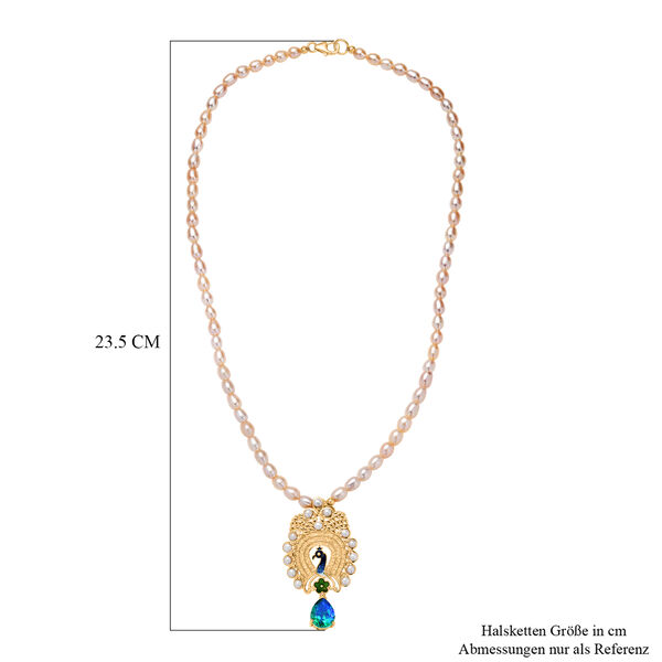 D'Joy Pfau Triplett Quarz, Pfirsich- und S&uuml;&szlig;wasser Perle 45cm Halskette image number 5