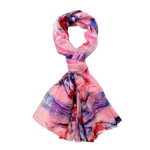 LA MAREY – Satinschal aus Maulbeerseide, pink mit blau und rotton image number 0