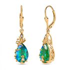 D’joy Pfau Quarz Triplette, Weißer Zirkon Ohrringe 925 Silber 750 Gelb Vergoldet ca. 6,59 ct.