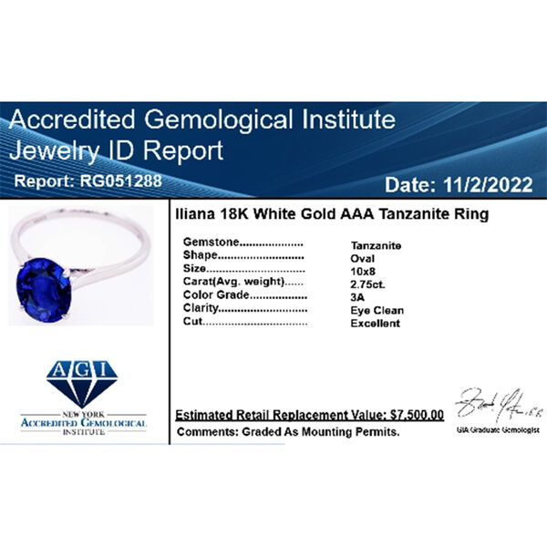 ILIANA zertifiziert und gepr&uuml;ft AAA Tansanit Ring in 750 Wei&szlig;gold - 2,75 ct. image number 9