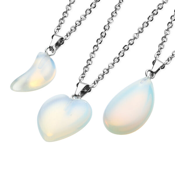 3er-Set, Opalit Anh&auml;nger mit Kette in Silberton image number 3