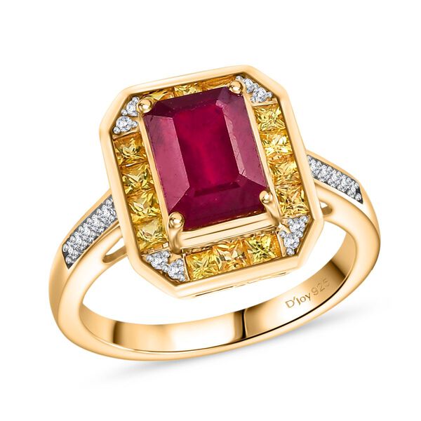 D'Joy AA Afrikanischer Rubin (Fissure gef&uuml;llt), Gelber Saphir Ring 925 Silber 750 Gelbgold Vermeil (Gr&ouml;&szlig;e 17.00) ca. 3,17 ct image number 4